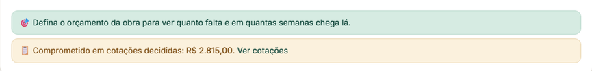 No painel, embaixo do gráfico da obra: o comprometido das cotações decididas, com o link para elas.