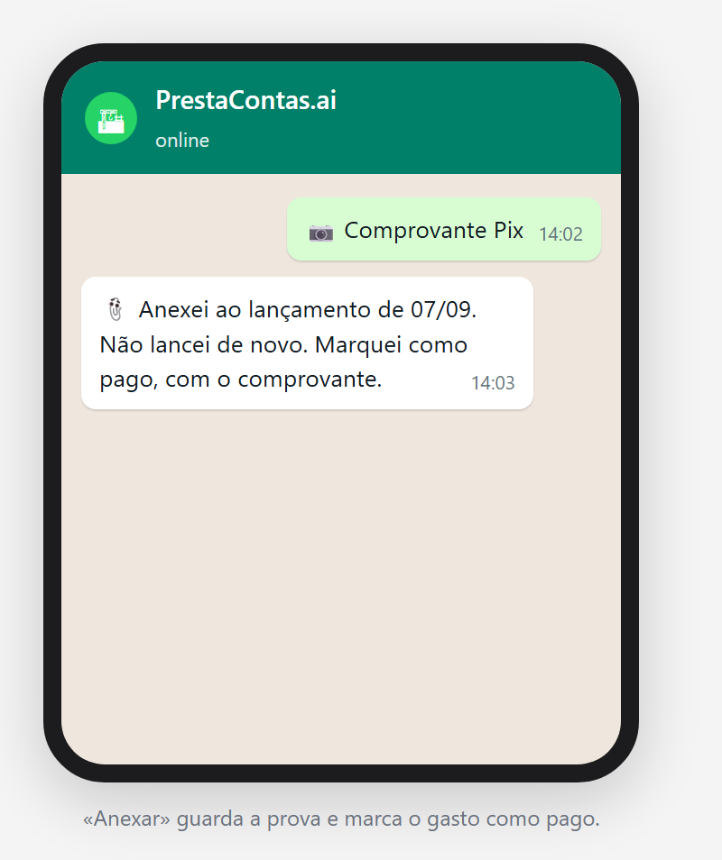 O resultado de anexar: nada foi lançado de novo, e o gasto ficou marcado como pago.